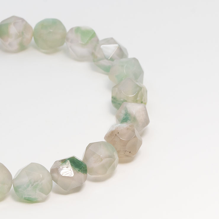 【一点もの】緑桜瑪瑙 シンプルブレスレット 20面カット 約9mm