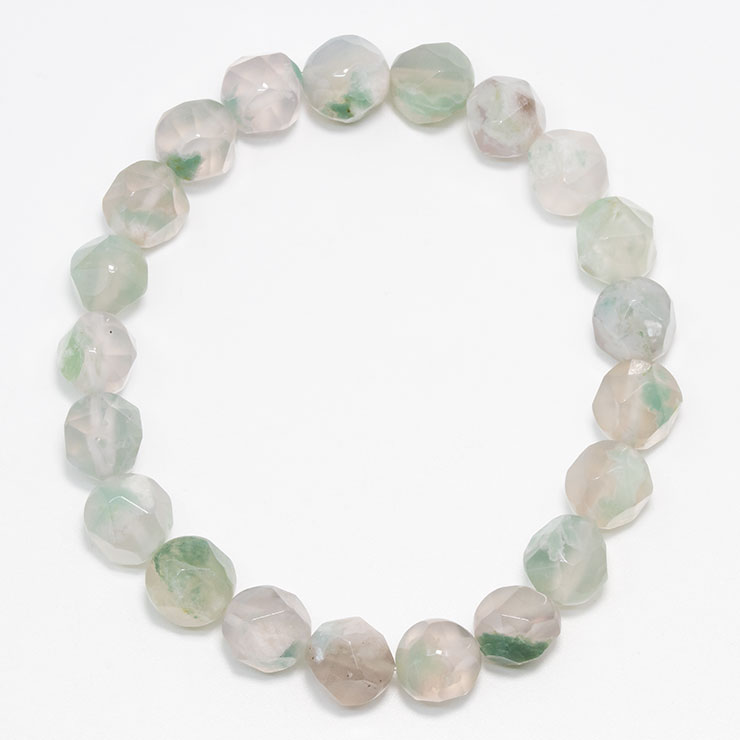 【一点もの】緑桜瑪瑙 シンプルブレスレット 20面カット 約9mm