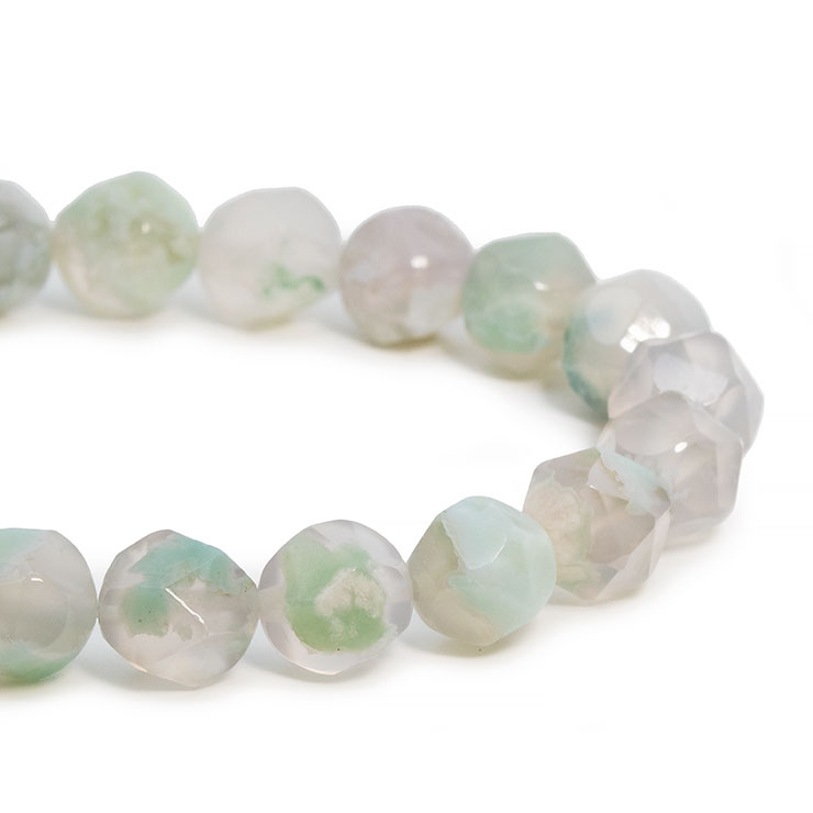 【一点もの】緑桜瑪瑙 シンプルブレスレット 20面カット 約9mm