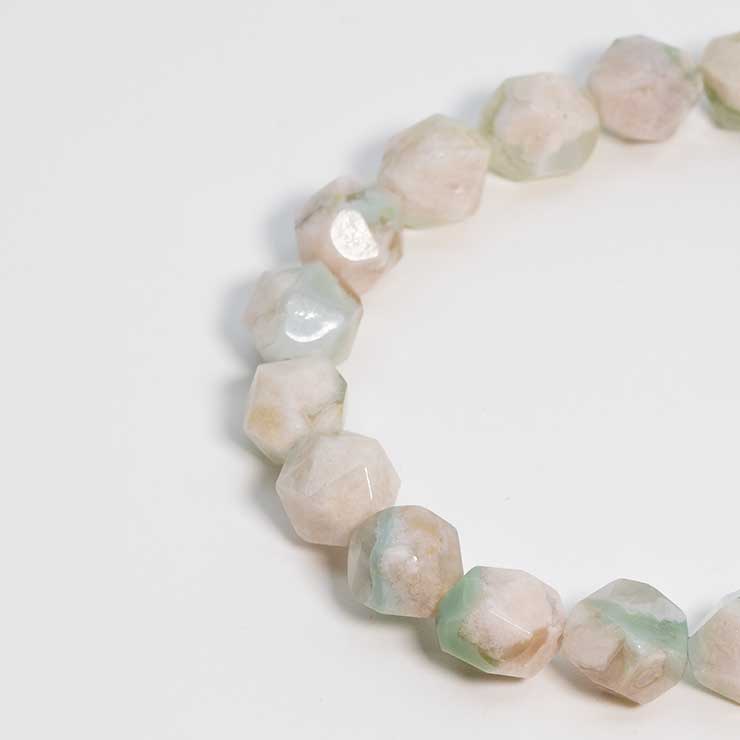 【一点もの】緑桜瑪瑙 シンプルブレスレット 20面カット 約9mm