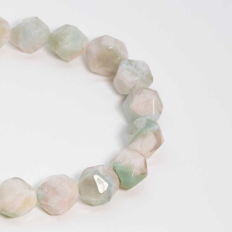 【一点もの】緑桜瑪瑙 シンプルブレスレット 20面カット 約9mm