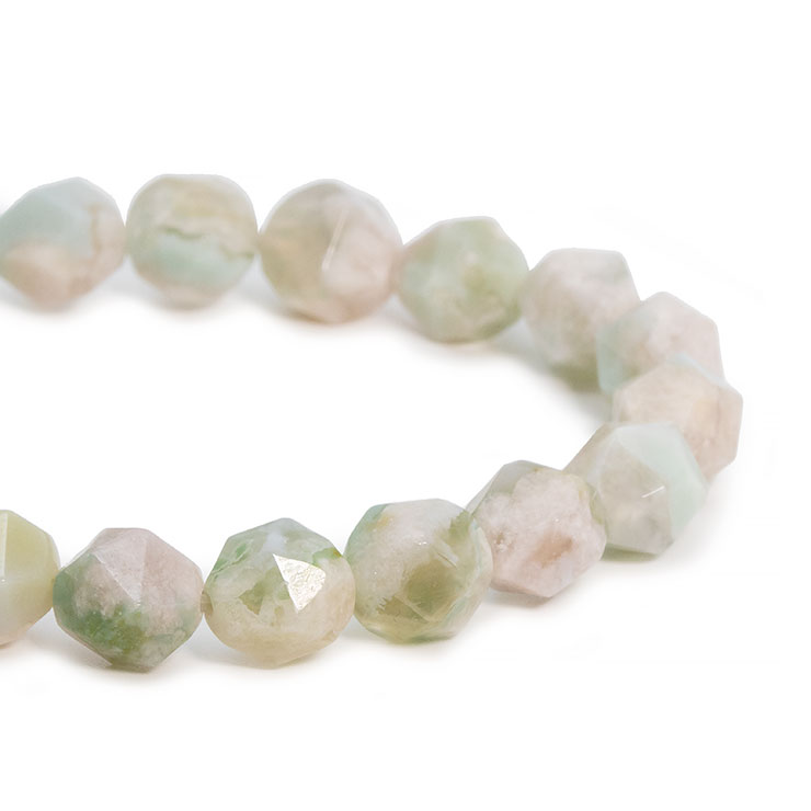 【一点もの】緑桜瑪瑙 シンプルブレスレット 20面カット 約9mm