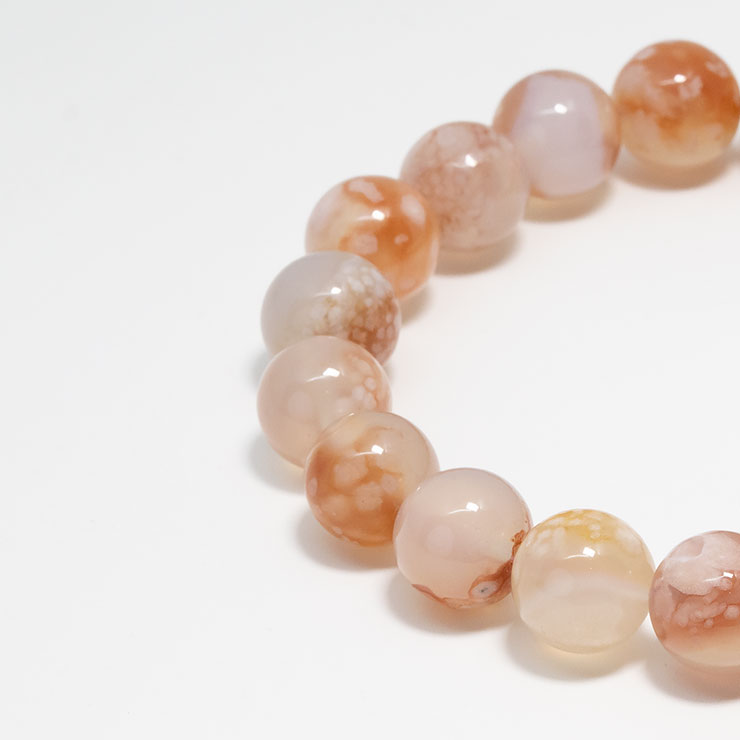 【一点もの】桜瑪瑙 シンプルブレスレット 桜満開 約10mm