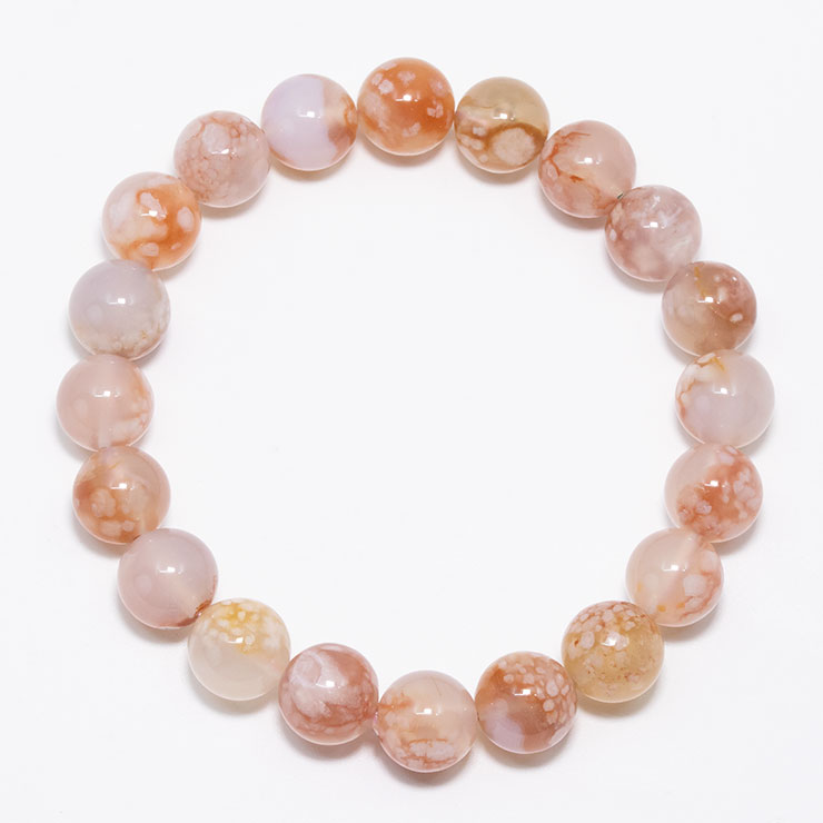 【一点もの】桜瑪瑙 シンプルブレスレット 桜満開 約10mm