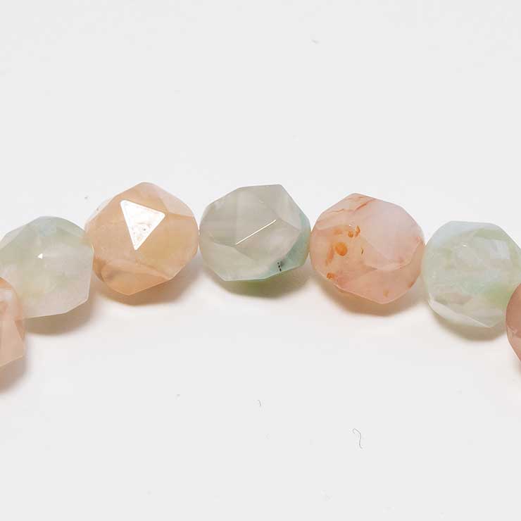 【一点もの】桜瑪瑙シンプルブレスレット 20面カット 緑ミックス 約9mm