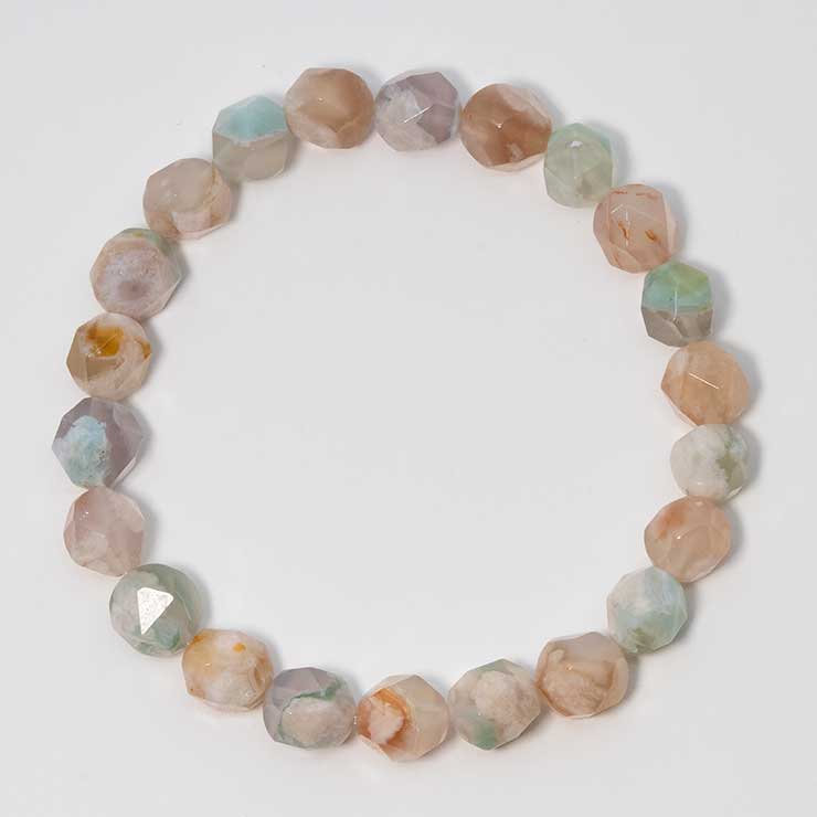 【一点もの】桜瑪瑙シンプルブレスレット 20面カット 緑ミックス 約9mm