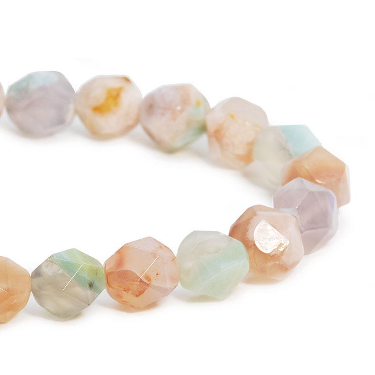 【一点もの】桜瑪瑙シンプルブレスレット 20面カット 緑ミックス 約9mm