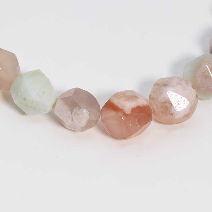 【一点もの】桜瑪瑙シンプルブレスレット 20面カット 緑ミックス 約9mm