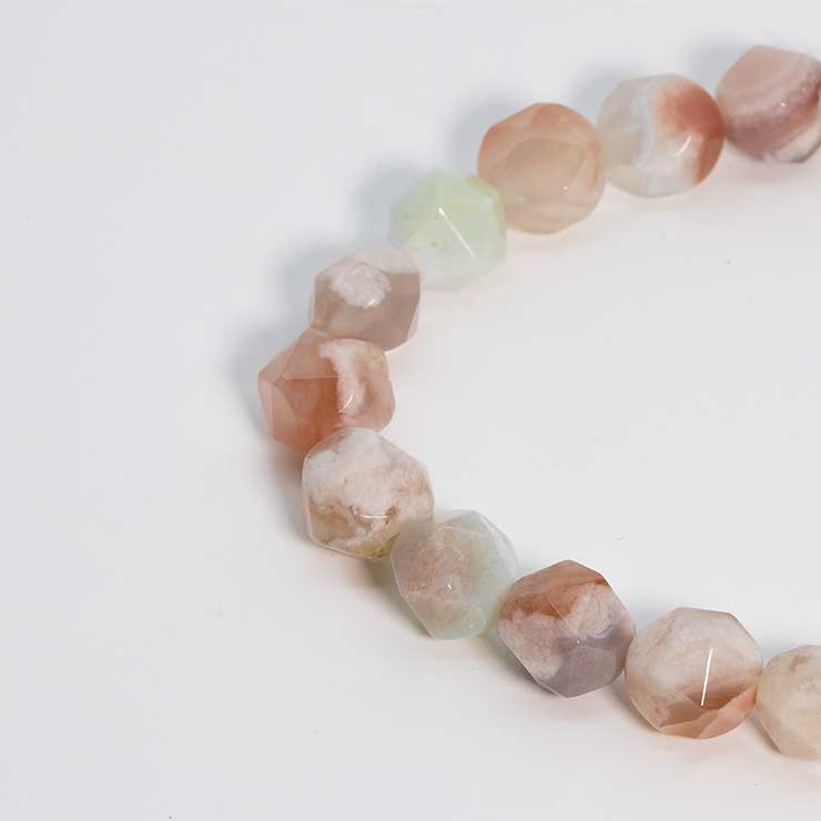 【一点もの】桜瑪瑙シンプルブレスレット 20面カット 緑ミックス 約9mm