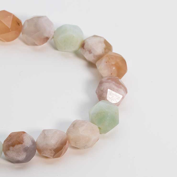 【一点もの】桜瑪瑙シンプルブレスレット 20面カット 緑ミックス 約9mm