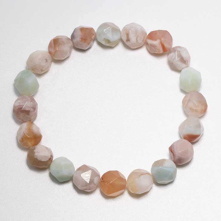 【一点もの】桜瑪瑙シンプルブレスレット 20面カット 緑ミックス 約9mm