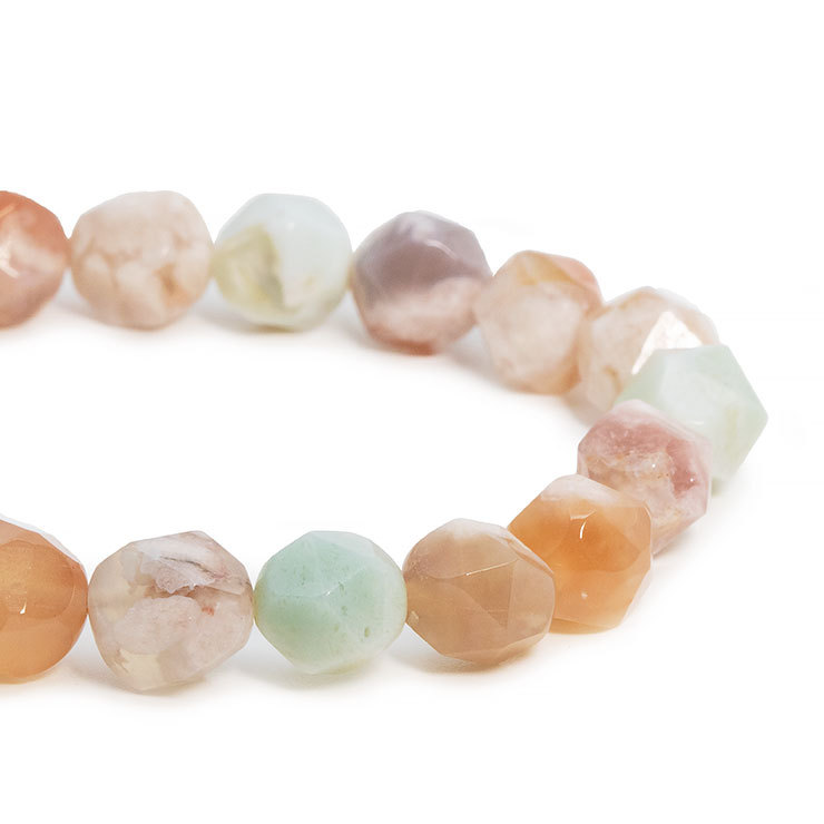 【一点もの】桜瑪瑙シンプルブレスレット 20面カット 緑ミックス 約9mm