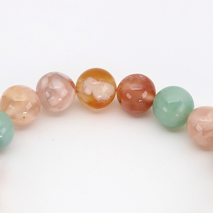 【一点もの】桜瑪瑙 シンプルブレスレット 緑ミックス 約10mm