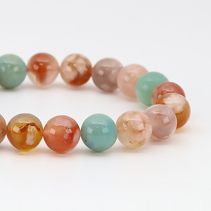 【一点もの】桜瑪瑙 シンプルブレスレット 緑ミックス 約10mm
