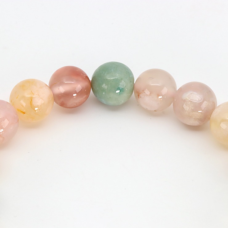 【一点もの】桜瑪瑙 シンプルブレスレット 緑ミックス 約10mm