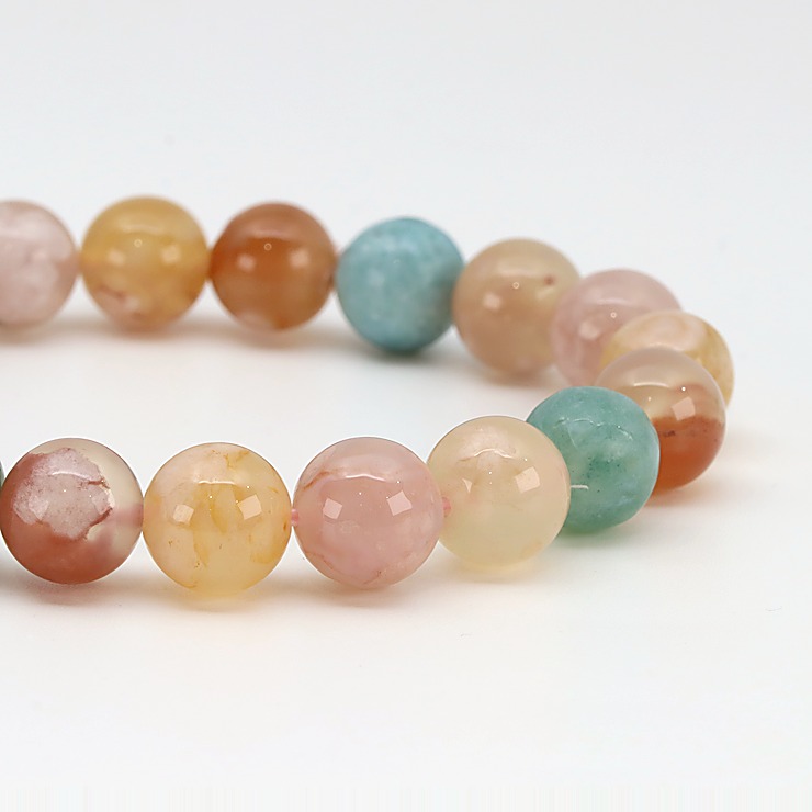 【一点もの】桜瑪瑙 シンプルブレスレット 緑ミックス 約10mm