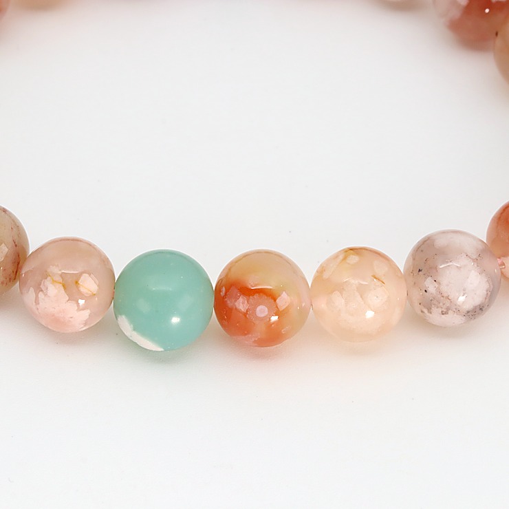 【一点もの】桜瑪瑙 シンプルブレスレット 緑ミックス 約10mm