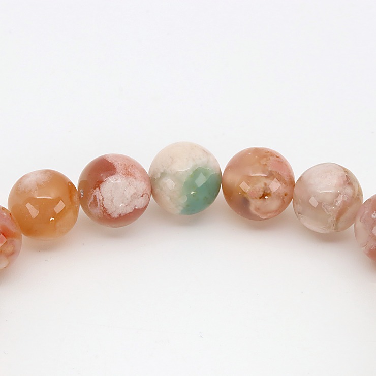 【一点もの】桜瑪瑙 シンプルブレスレット 緑ミックス 約10mm