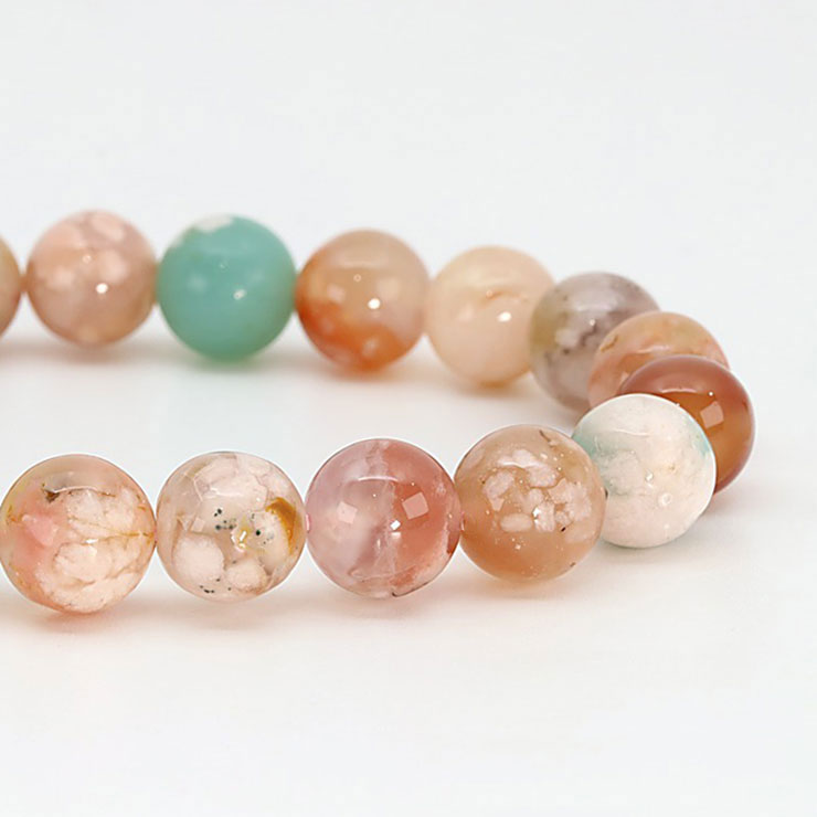 【一点もの】桜瑪瑙 シンプルブレスレット 緑ミックス 約10mm