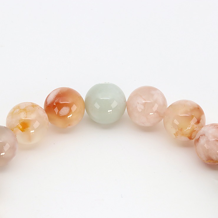 【一点もの】桜瑪瑙 シンプルブレスレット 緑ミックス 約10mm