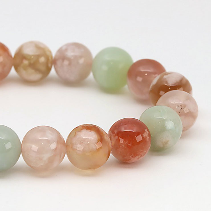 【一点もの】桜瑪瑙 シンプルブレスレット 緑ミックス 約10mm
