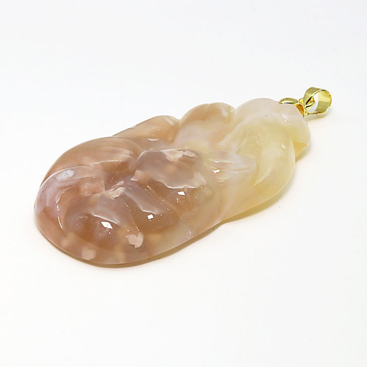 【一点もの】桜瑪瑙 ペンダントトップ 立体彫刻 九尾狐