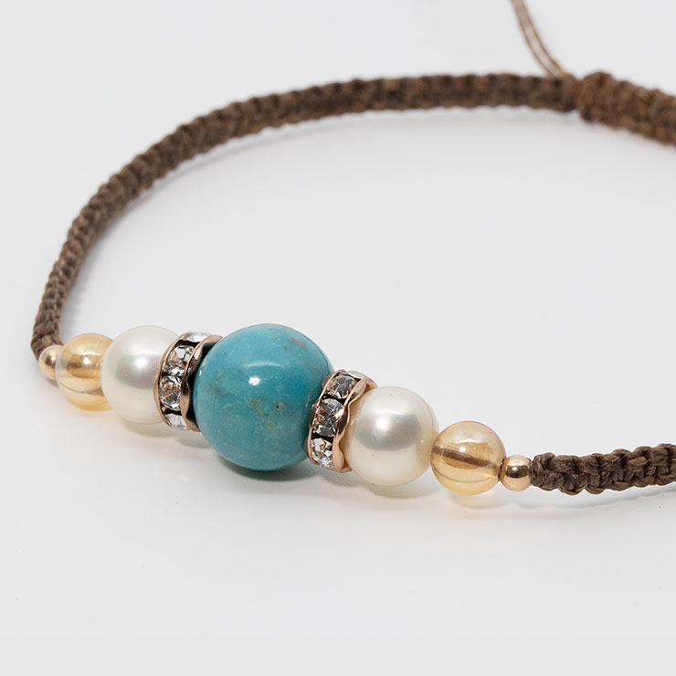 ターコイズ・シャンパンカラーオーラ編みアンクレット