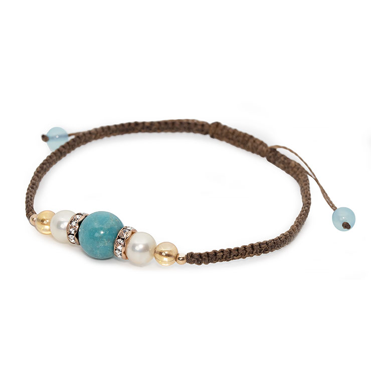 ターコイズ・シャンパンカラーオーラ編みアンクレット