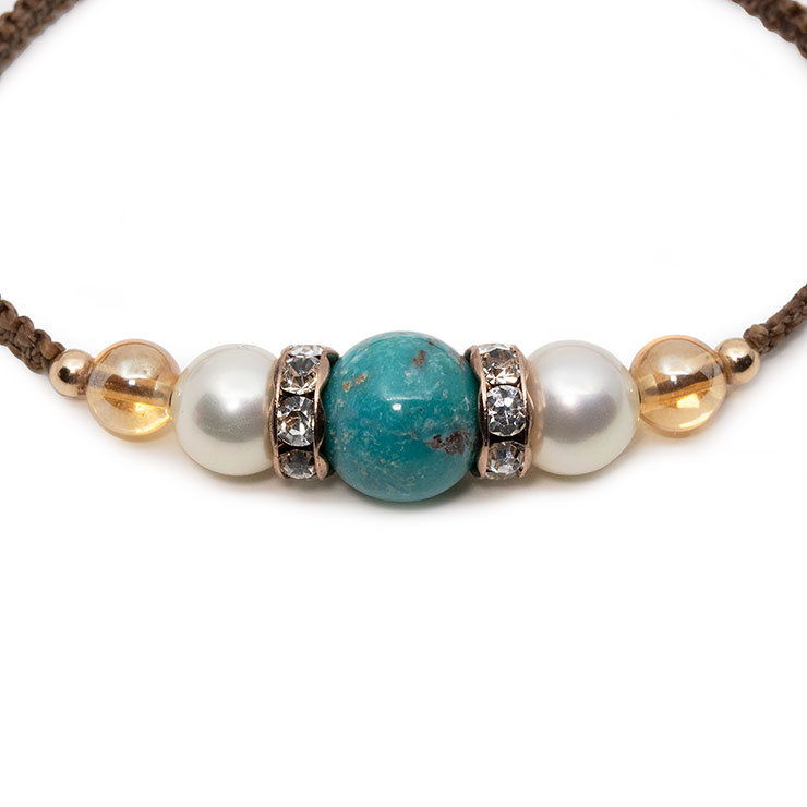 ターコイズ・シャンパンカラーオーラ編みブレスレット