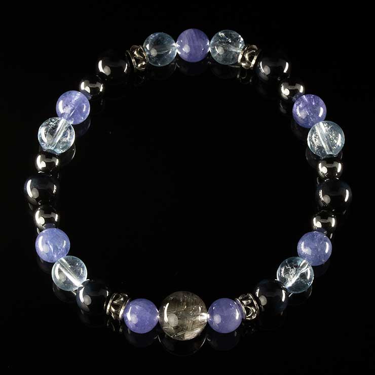 【X.G 一点もの】プラチナルチルクォーツ・タンザナイト デザインブレスレット