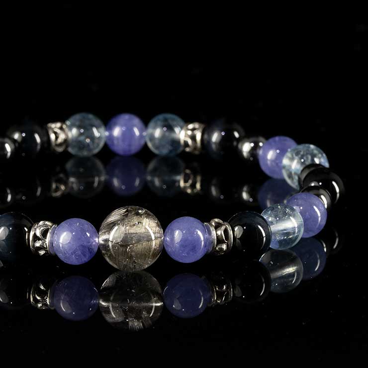 【X.G 一点もの】プラチナルチルクォーツ・タンザナイト デザインブレスレット