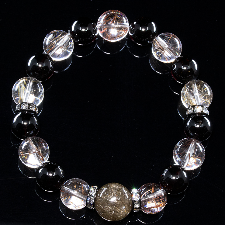 【X.G 一点もの】シルバールチルクォーツ・ガーネット デザインブレスレット