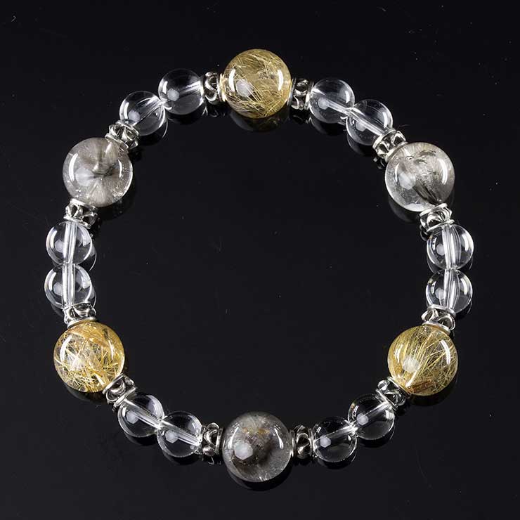 【X.G 一点もの】タイチンルチルクォーツ・プラチナルチルクォーツ デザインブレスレット