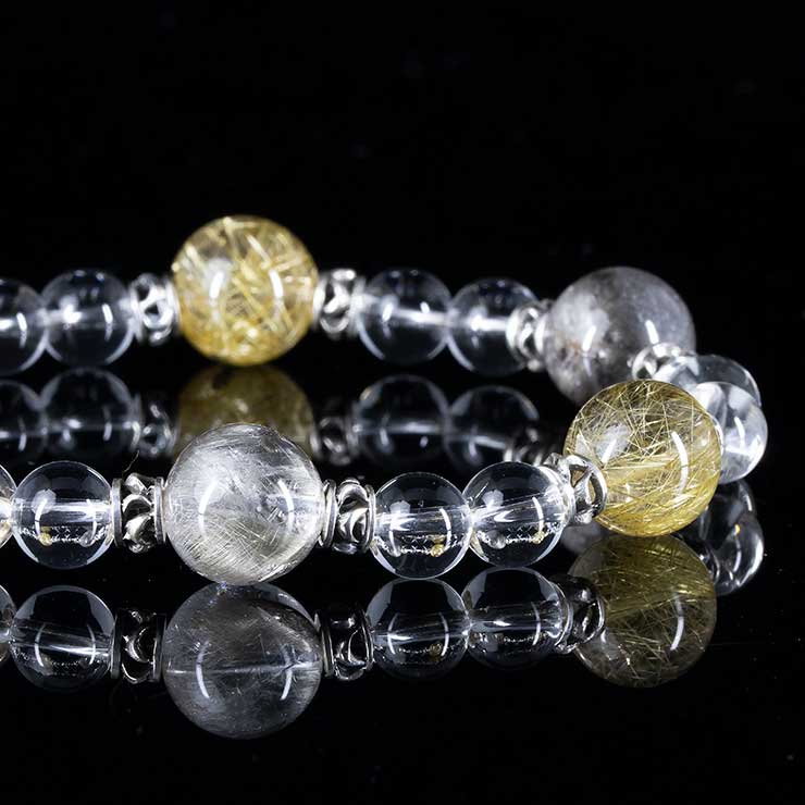 【X.G 一点もの】タイチンルチルクォーツ・プラチナルチルクォーツ デザインブレスレット