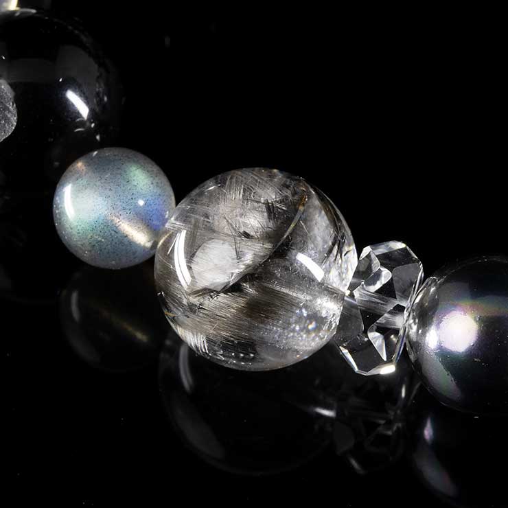 【X.G 一点もの】プラチナルチルクォーツ・四神モリオン デザインブレスレット