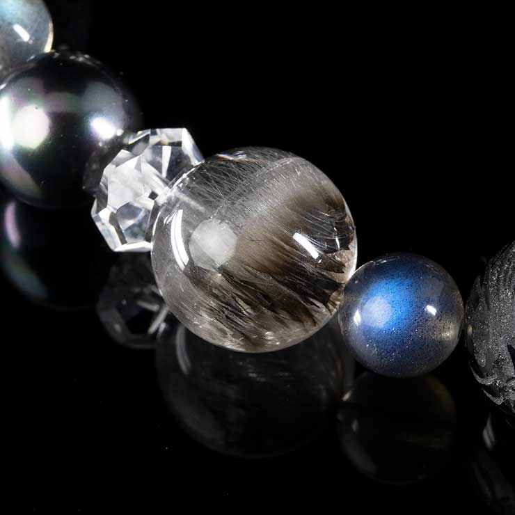 【X.G 一点もの】プラチナルチルクォーツ・四神モリオン デザインブレスレット