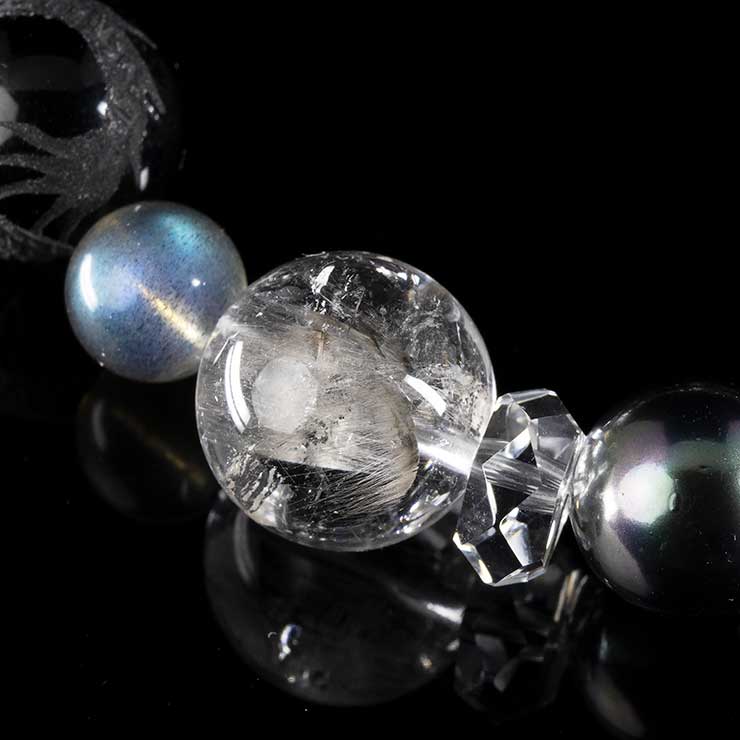 【X.G 一点もの】プラチナルチルクォーツ・四神モリオン デザインブレスレット