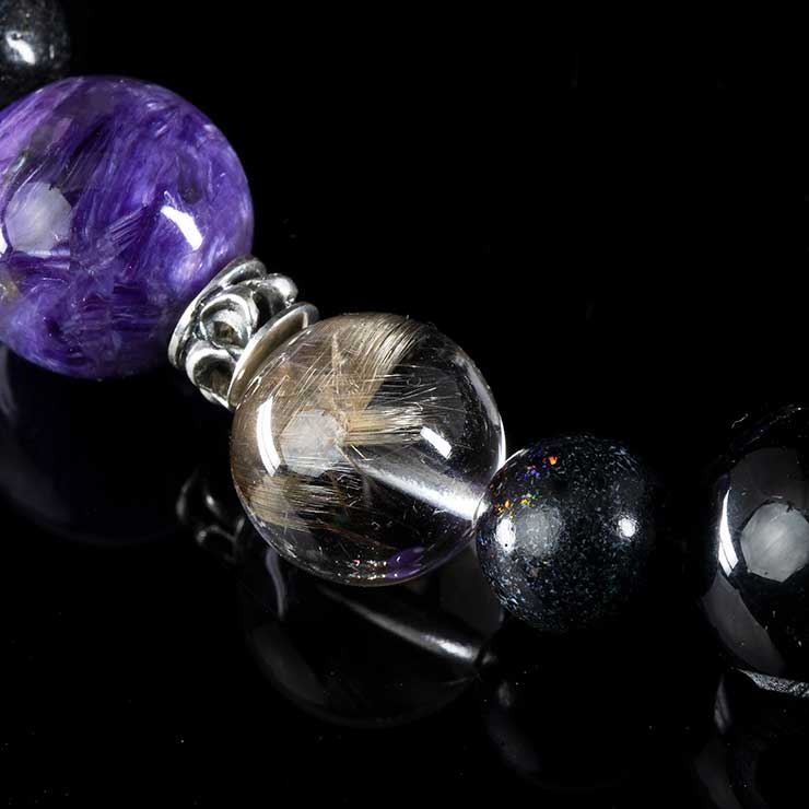 【X.G 一点もの】プラチナルチルクォーツ・四神モリオン デザインブレスレット