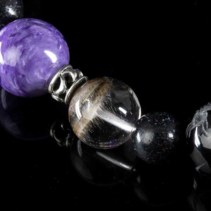 【X.G 一点もの】プラチナルチルクォーツ・四神モリオン デザインブレスレット