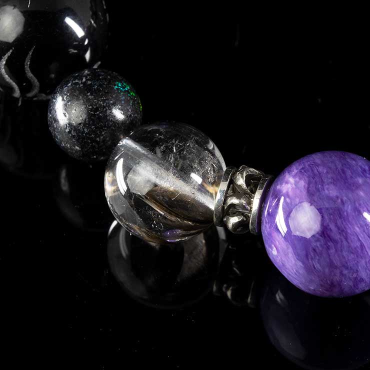 【X.G 一点もの】プラチナルチルクォーツ・四神モリオン デザインブレスレット