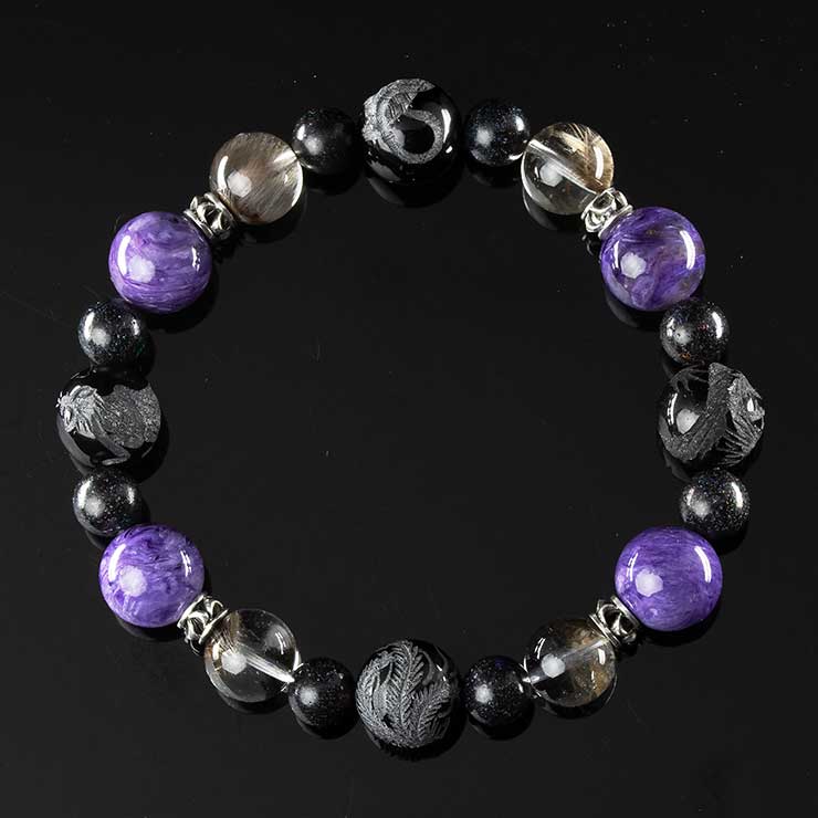 【X.G 一点もの】プラチナルチルクォーツ・四神モリオン デザインブレスレット