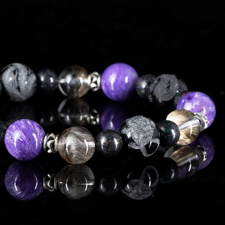 【X.G 一点もの】プラチナルチルクォーツ・四神モリオン デザインブレスレット