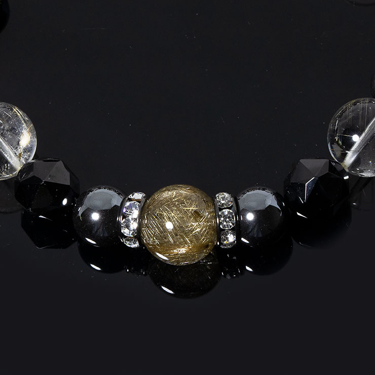 【X.G 一点もの】シルバールチルクォーツ・ブラックスピネル デザインブレスレット