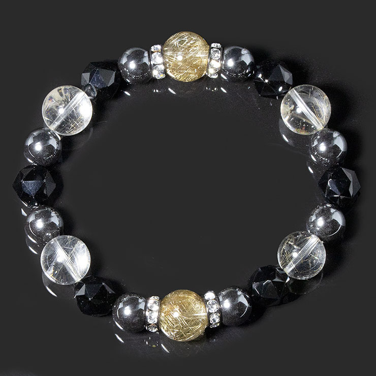 【X.G 一点もの】シルバールチルクォーツ・ブラックスピネル デザインブレスレット