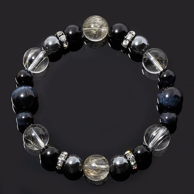 【X.G 一点もの】シルバールチルクォーツ・ブルータイガーアイ デザインブレスレット