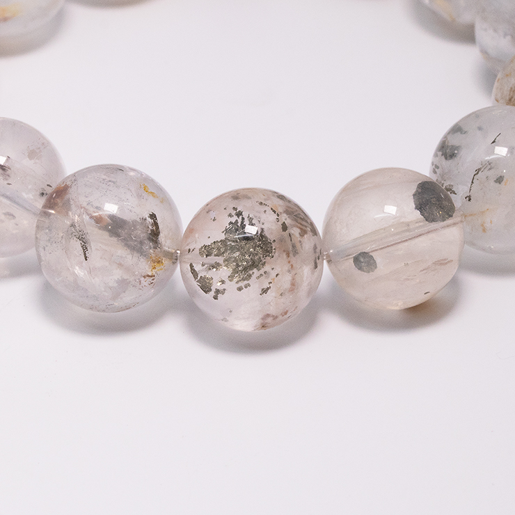 【一点もの】パイライトインクォーツ15mm シンプルブレスレット【鑑別書付き】