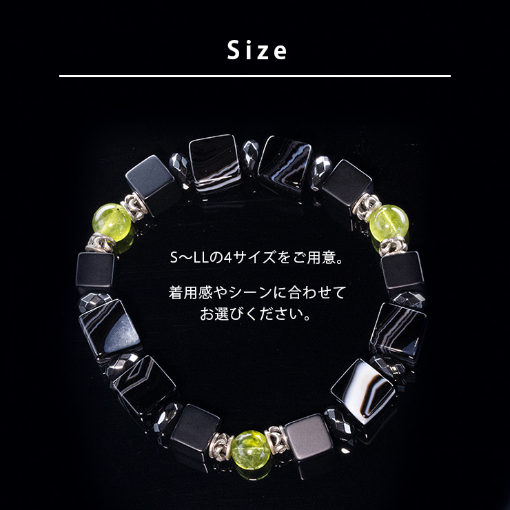 【X.G】ペリドット・キューブカットオニキス デザインブレスレット